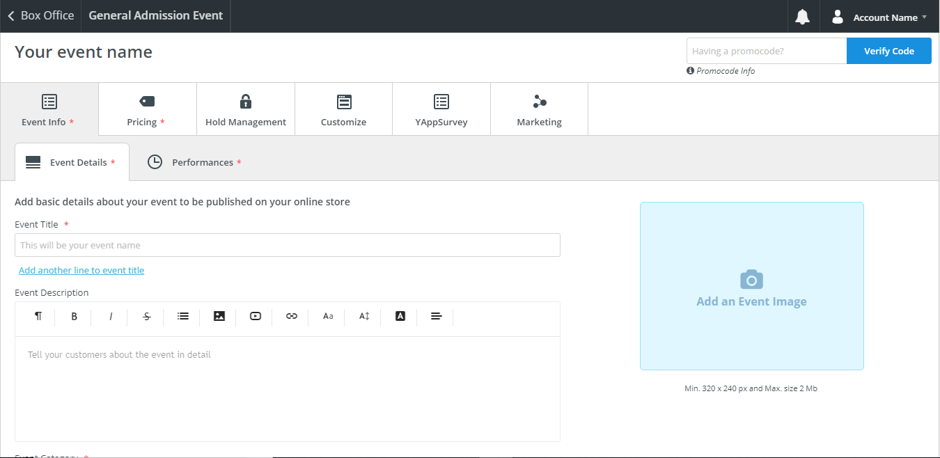 Event setup wizard - screenshot 1