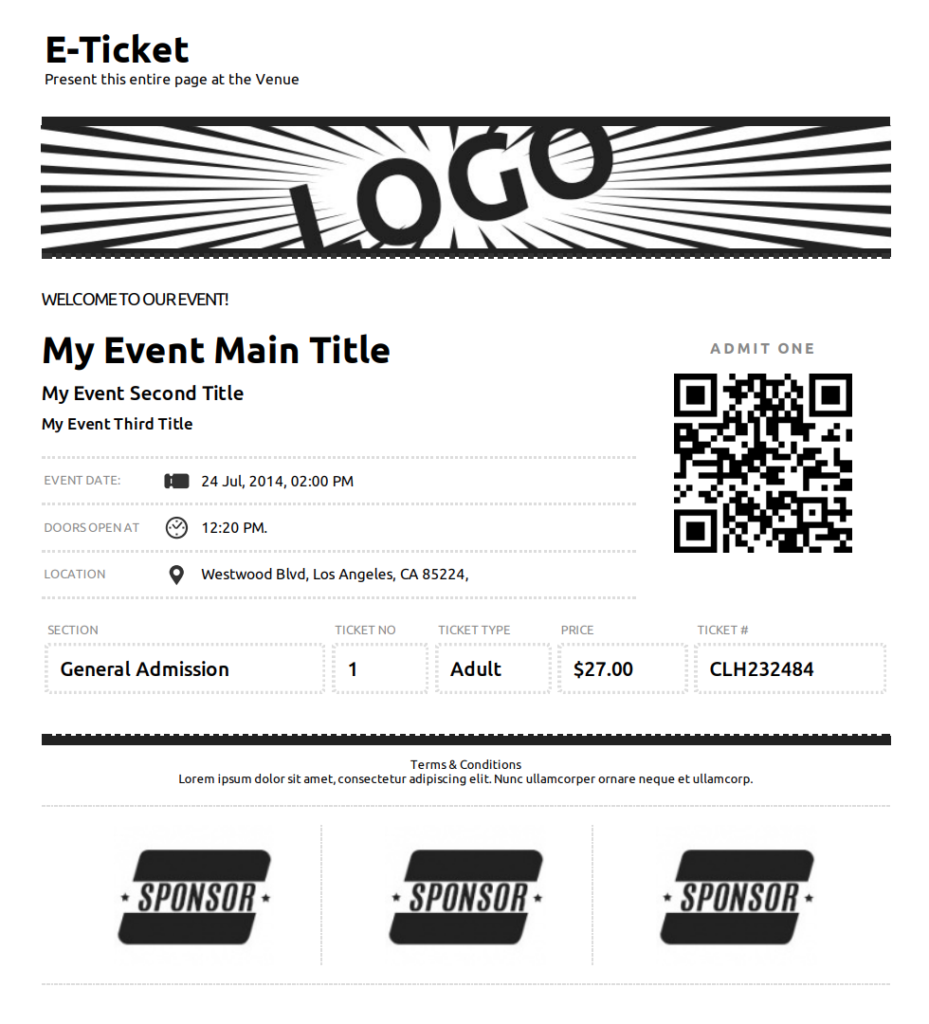 Basic E-Ticket Template With A Large Sponsor Image