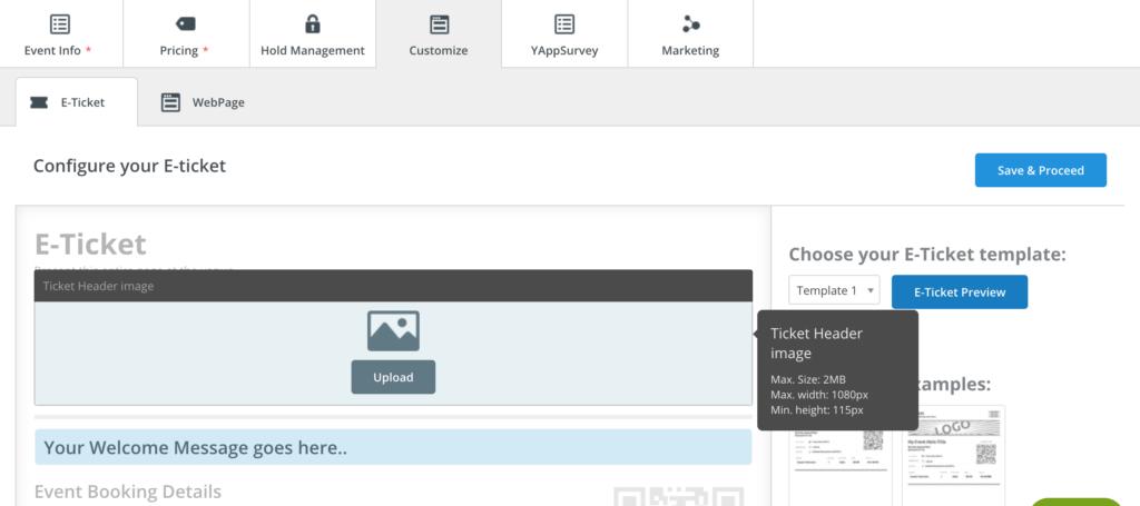 Add E-Ticket Header and Welcome Text